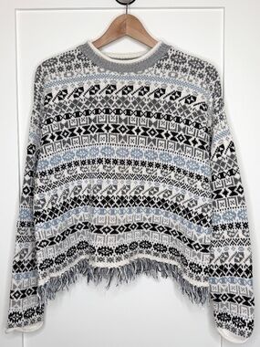 Vintage Fair Isle Fringed Knit Sweater by Crazy Horse M